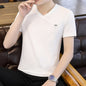 Men's Summer Ice Silk Short Sleeve Trendy Base Shirt Men's Half Sleeve Clothes Fashion Brand Chicken Collar T-shirt