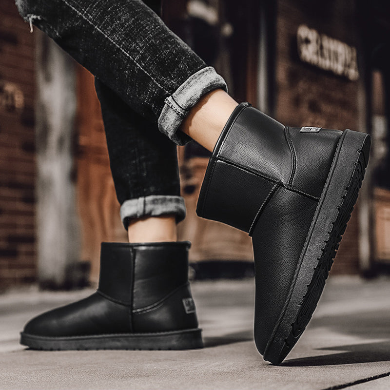 Black Ankle Boots Men Winter Warm Flat Shoes