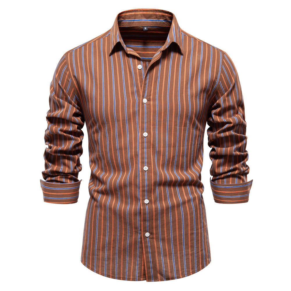 Men's Fashionable All-match Striped Long-sleeved Cotton Shirt Top