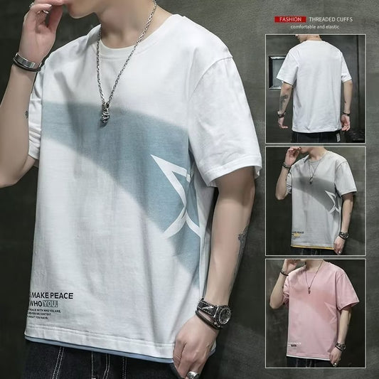 Ripped T-shirt Ins Super Fire Harbor Style Ruan Handsome Round Neck Half Sleeve