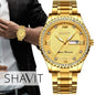 Fashion Men Watch Stainless Steel Analog Quartz Classic Male Wristwatch Gold