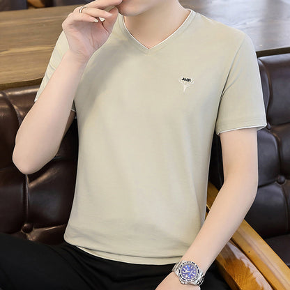 Men's Summer Ice Silk Short Sleeve Trendy Base Shirt Men's Half Sleeve Clothes Fashion Brand Chicken Collar T-shirt