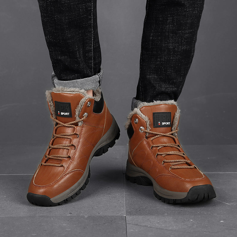 Winter Boots For Men Warm Leather Shoes With Plush