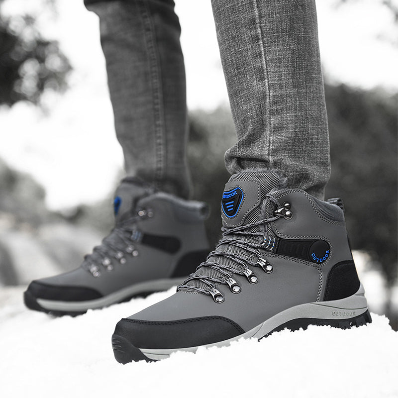 Winter Snow Boots Men Warm Plush Ankle Boots Hiking Lace-up Shoes