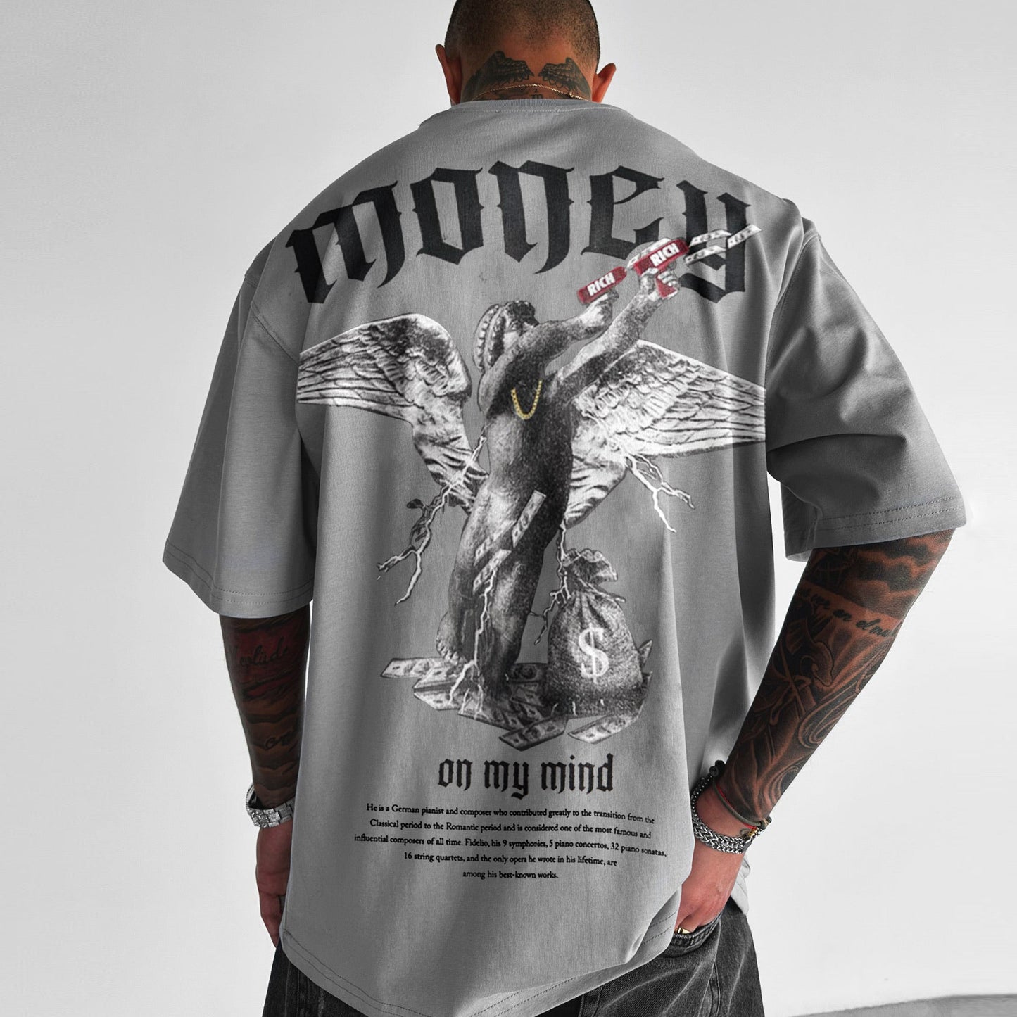 Men's Loose Money Angel Print Short Sleeve Round Neck Short Sleeve