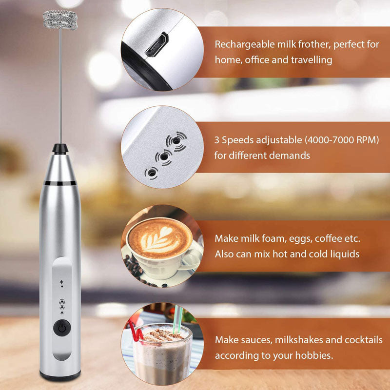 Milk Frother Electric Egg Beater USB Charging Mixer For Coffee Drink Portable