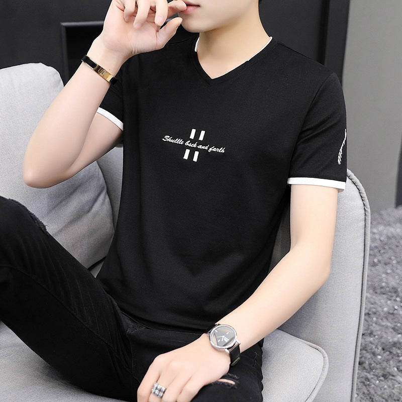 Men's Summer Ice Silk Short Sleeve Trendy Base Shirt Men's Half Sleeve Clothes Fashion Brand Chicken Collar T-shirt