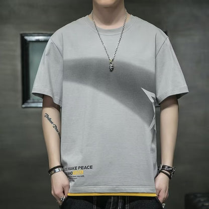 Ripped T-shirt Ins Super Fire Harbor Style Ruan Handsome Round Neck Half Sleeve