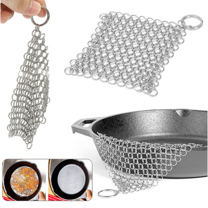 Silver Stainless Steel Cast Iron Cleaner Chainmail Scrubber Home Cookware Clean For Skillets Grill Pans