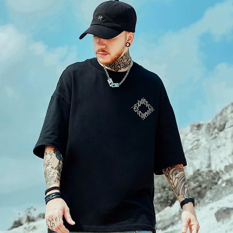 Fashion Overweight Men's Clothing Large Size National Fashion Hip Hop Loose Short Sleeve T-shirt