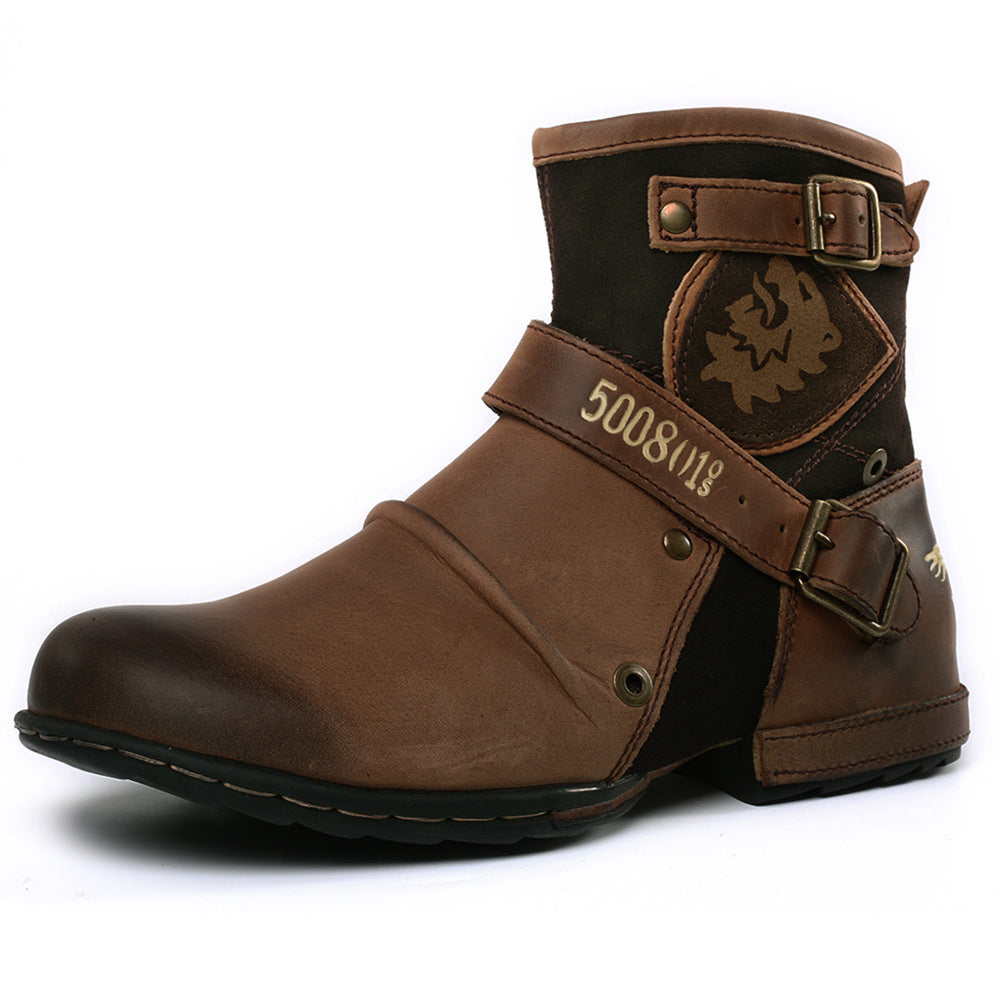 Buckle Ankle Boots Men Cowboy Hiking Boots Casual Shoes