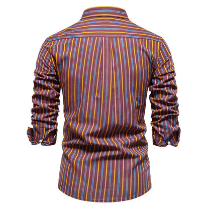 Men's Fashionable All-match Striped Long-sleeved Cotton Shirt Top