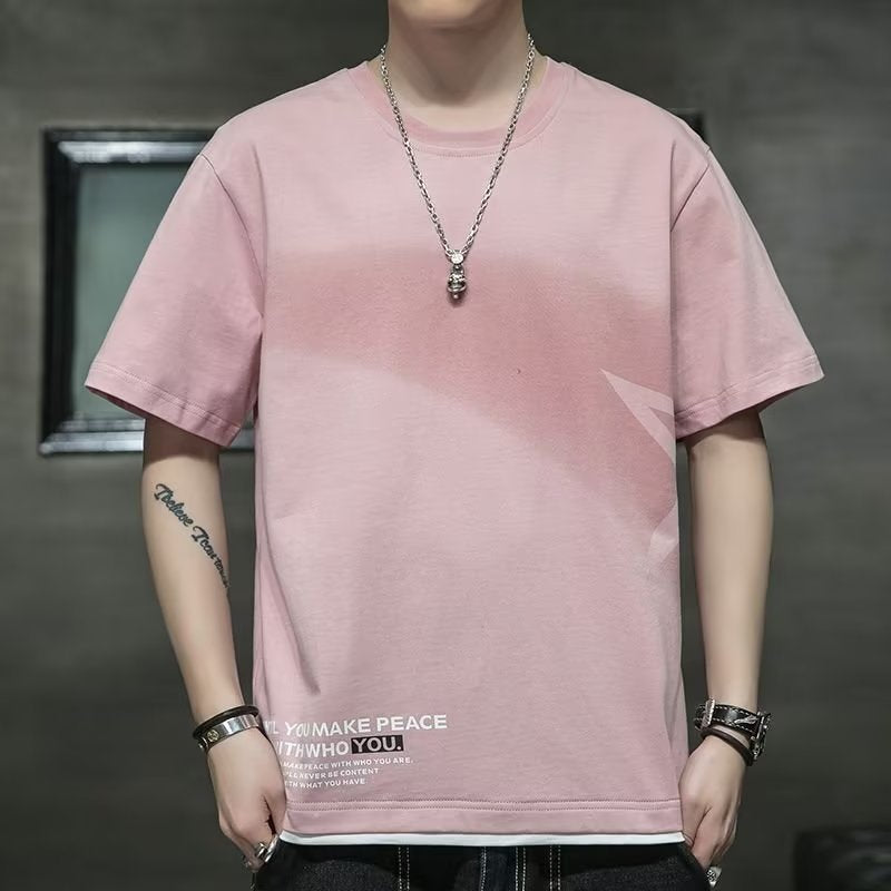 Ripped T-shirt Ins Super Fire Harbor Style Ruan Handsome Round Neck Half Sleeve