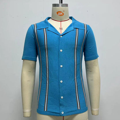 Men's Summer Striped Sweater Suit Collar