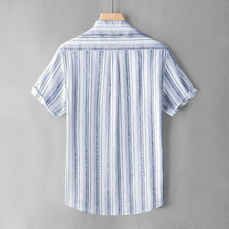 Linen Japanese-style Retro Stand Collar Short Sleeve Shirt For Men