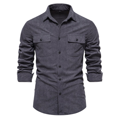 Men's Fashion Slim Corduroy Solid Color Long Sleeve Shirt