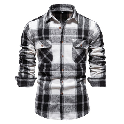 Men's Fashion Plaid Long Sleeve Shirt Top