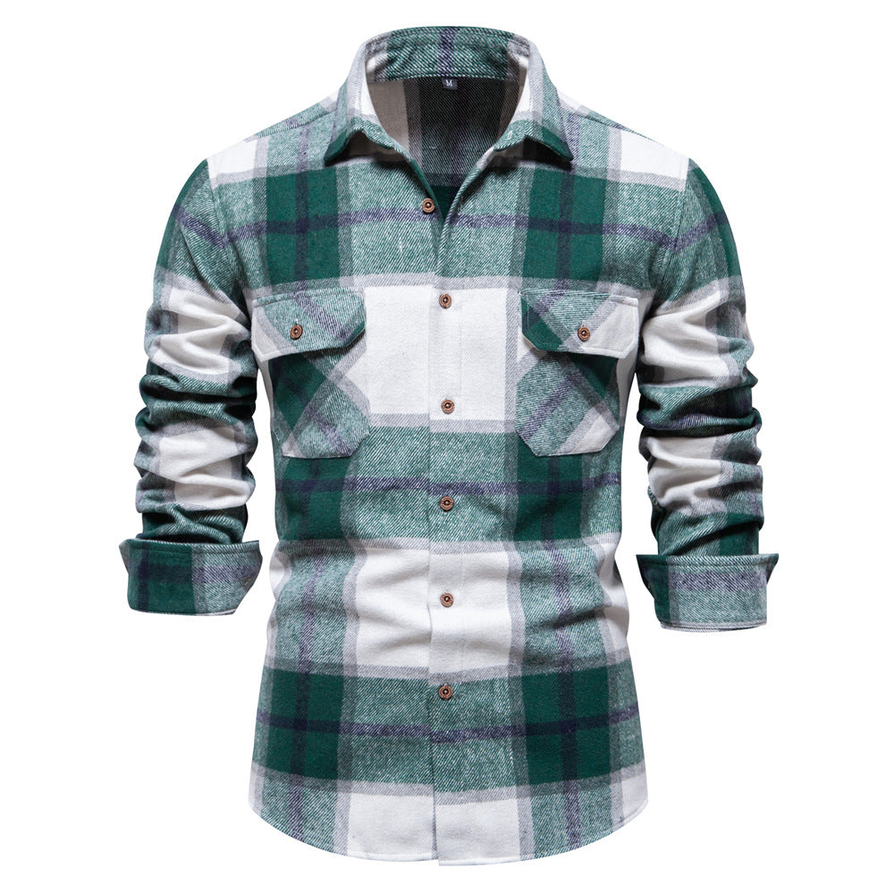 Men's Fashion Plaid Long Sleeve Shirt Top