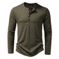 Men's Slub Cotton Henry Collar Long Sleeve Men Fashion Long Sleeve