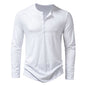 Men's Slub Cotton Henry Collar Long Sleeve Men Fashion Long Sleeve