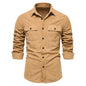 Men's Fashion Slim Corduroy Solid Color Long Sleeve Shirt