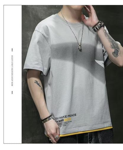 Ripped T-shirt Ins Super Fire Harbor Style Ruan Handsome Round Neck Half Sleeve