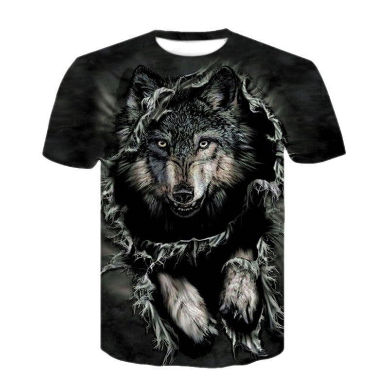 New Moon Wolf Head Pattern 3D Printed Short Sleeve T-shirt