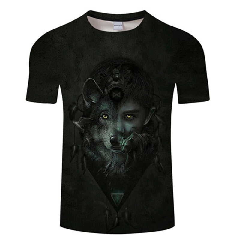 New Moon Wolf Head Pattern 3D Printed Short Sleeve T-shirt