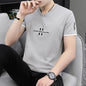 Men's Summer Ice Silk Short Sleeve Trendy Base Shirt Men's Half Sleeve Clothes Fashion Brand Chicken Collar T-shirt