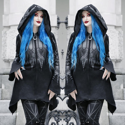 Halloween Cosplay Hoodie Women's Punk Black Long Hooded Printed Sweater