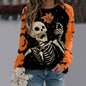 Halloween Cartoon Print Sweatshirt Long Sleeve Pullover Tops Women