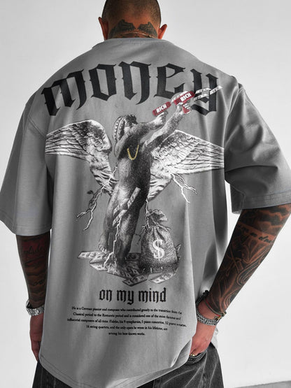 Men's Loose Money Angel Print Short Sleeve Round Neck Short Sleeve