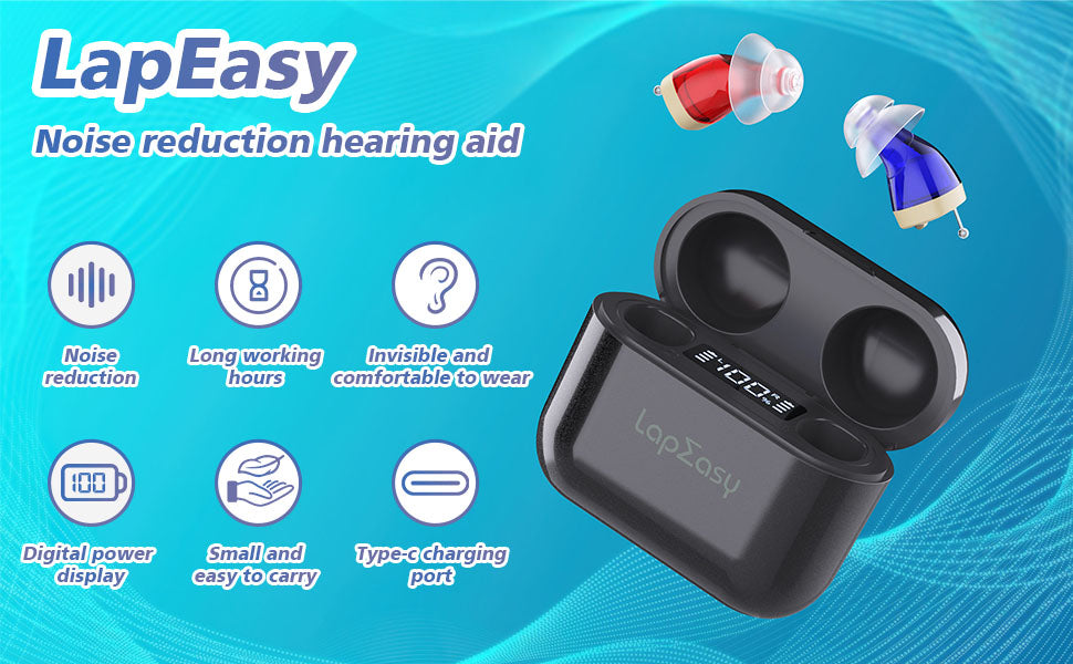 LapEasy Rechargeable Hearing Aids For Seniors & Adults With Noise Cancelling, Invisible Personal Digital Hearing Amplifier With Magnetic Charging Box