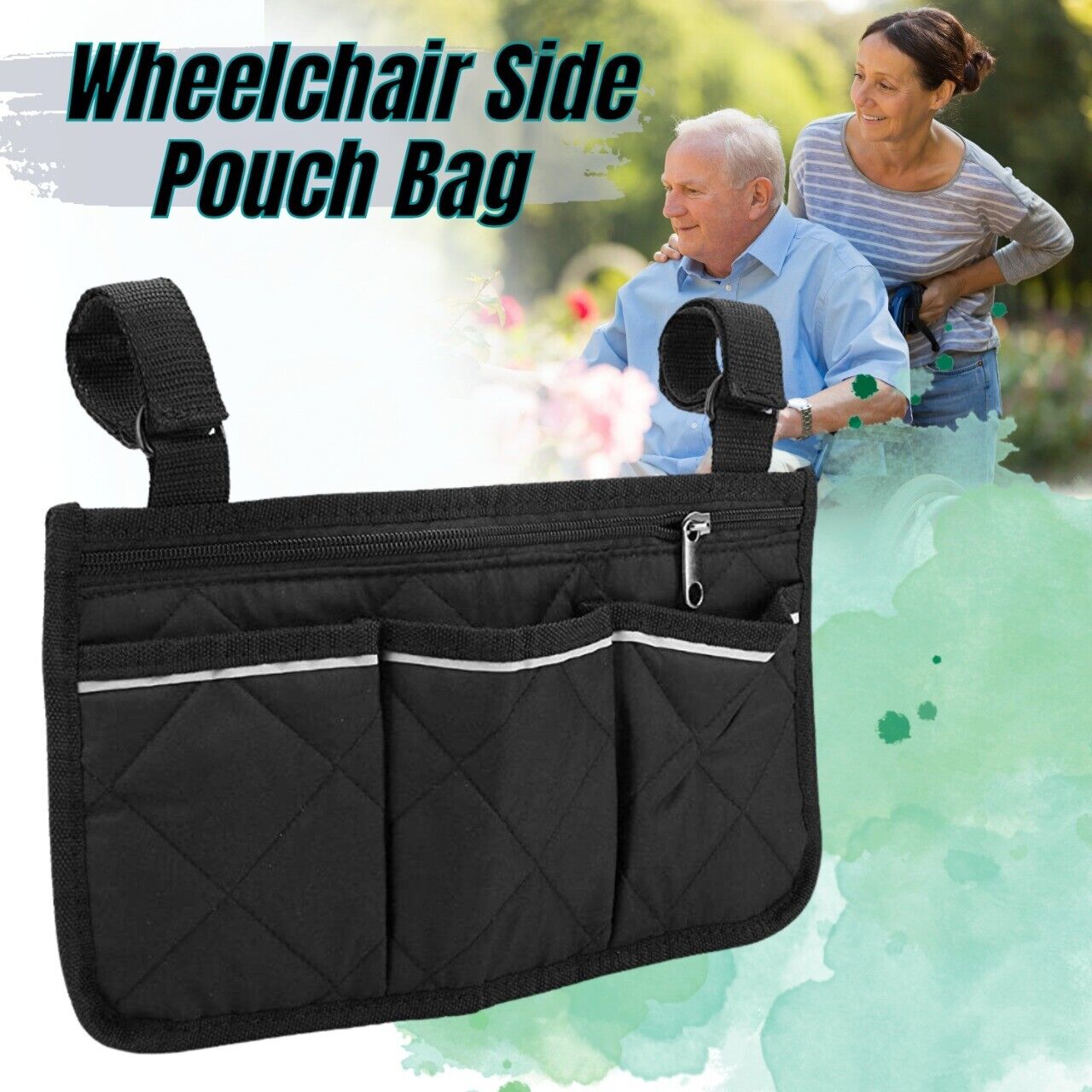 Outdoor Wheelchair Side Pouch Storage Bag Armrest Pocket Organizer Holder Pack