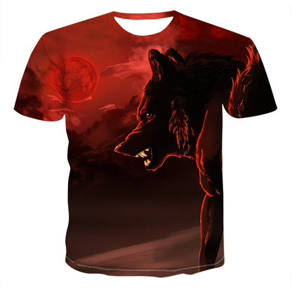 New Moon Wolf Head Pattern 3D Printed Short Sleeve T-shirt