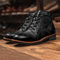 Retro Boots Men Lace-up Leather Ankle Boots Low Heel Motorcycle Shoes