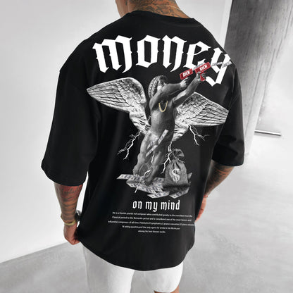 Men's Loose Money Angel Print Short Sleeve Round Neck Short Sleeve