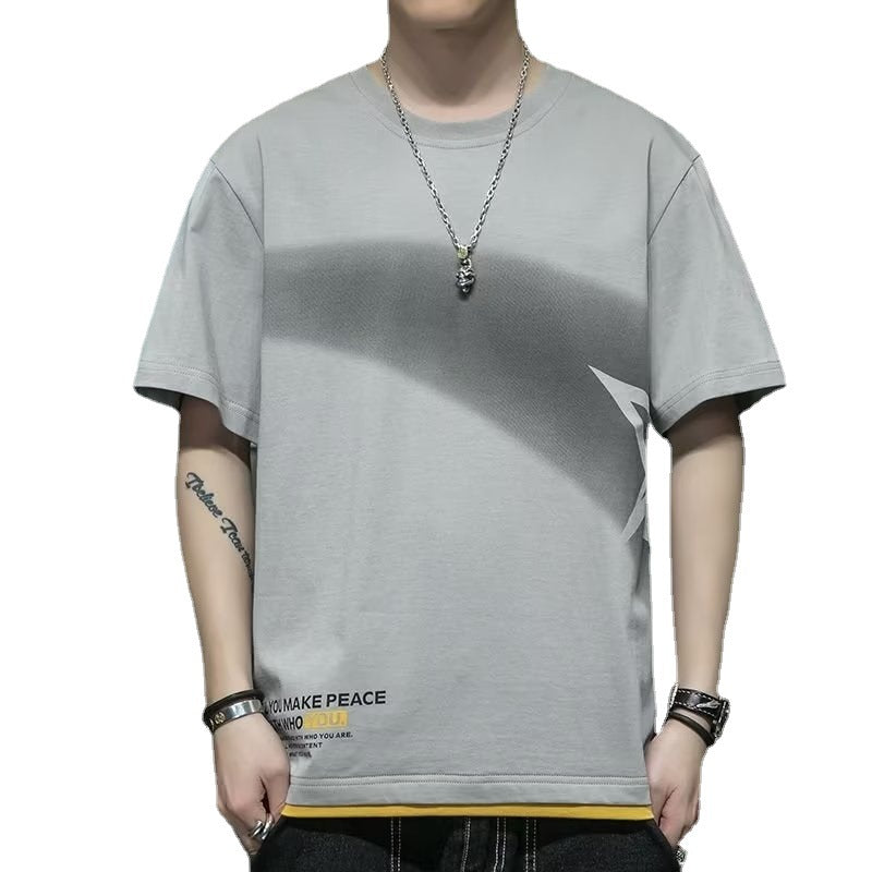 Ripped T-shirt Ins Super Fire Harbor Style Ruan Handsome Round Neck Half Sleeve