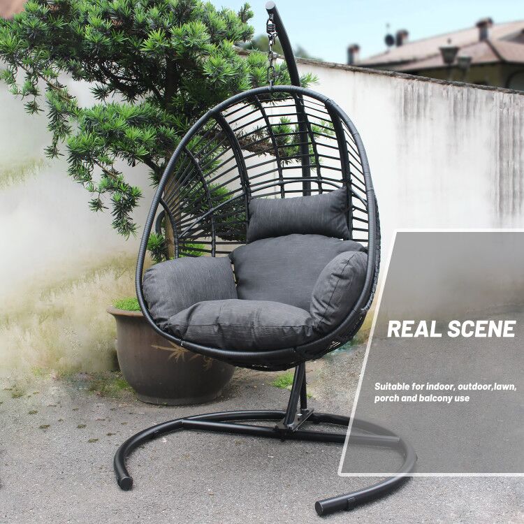 Outdoor wicker swing egg chair seat-Black(not for sale)