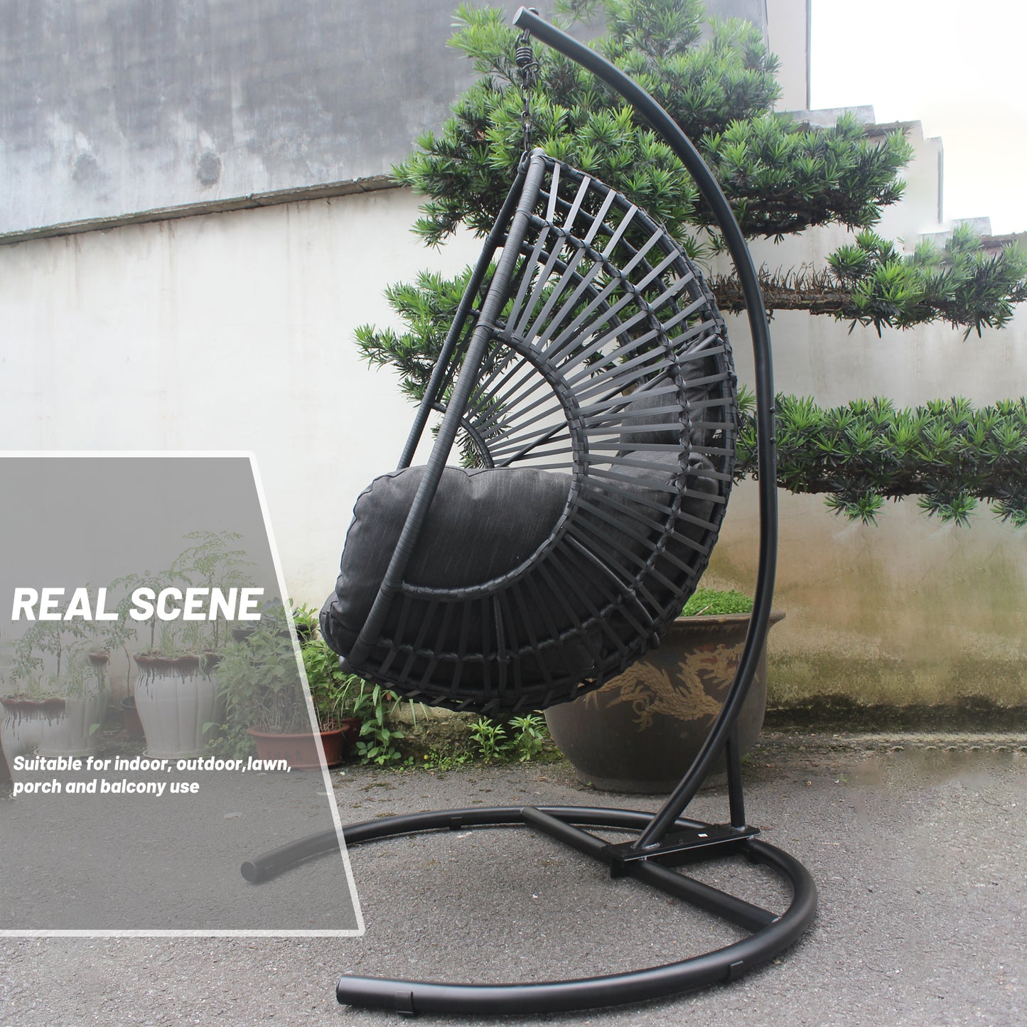 Outdoor wicker swing egg chair seat-Black(not for sale)