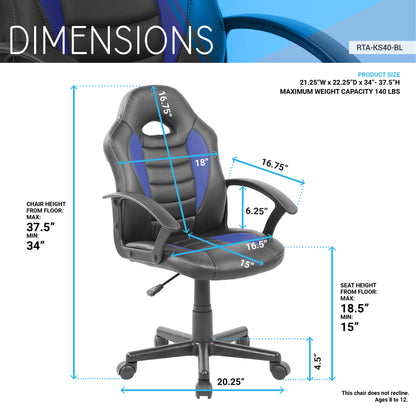 Techni Mobili Kid\&#039;s Gaming and Student Racer Chair with Wheels, Blue