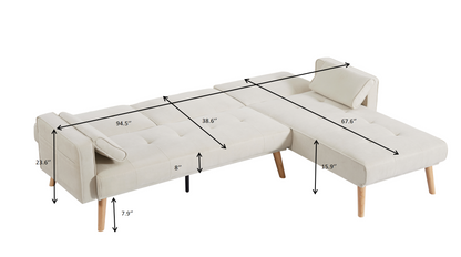 Convertible Sectional Sofa sleeper, Right Facing L-Shaped Sofa Couch For Living Room