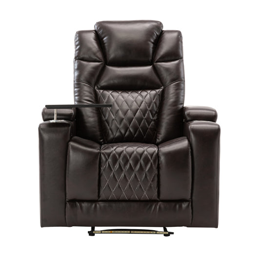 Motion Recliner with USB Charging Port and Hidden Arm Storage, Home Theater Seating with 2 Convenient Cup Holders Design and 360° Swivel Tray Table（old sku: SG000440AAA）