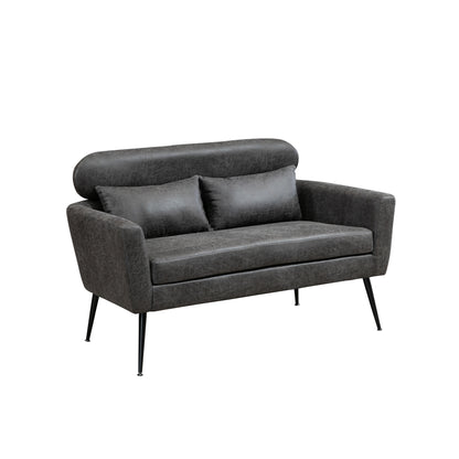 51&quot;W Classical Loveseat Small Sofa Small Mini Room Couch Two-Seater Sofa With 2 Throw Pillows Black Metal Legs for Small Space Office Studio Apartment Bedroom, Valley Gray Bronzing Suede