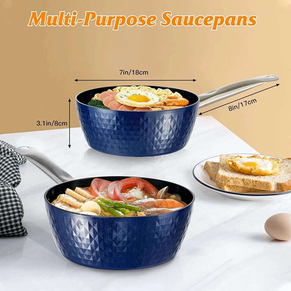 1.2 Quart Pot Saucepan with Lid, Small Nonstick Saucepan with Lid, Small Soup Pot with Lid, Small Induction Stock Pot, Blue Mini Saucepan with Lid, Milk Pot with Anodized Healthy Ceramic