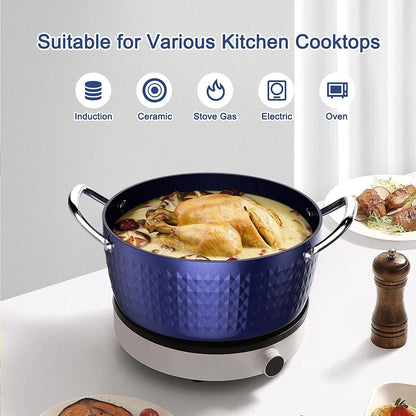 3.7 Quart Cooking Soup Pot with Lid, Small Nonstick Soup Pot with Lid, Round Small Soup Pot 3.3 L, Blue Nonstick Induction Stock Pot, 100% Bpa Free Anodized Healthy Ceramic