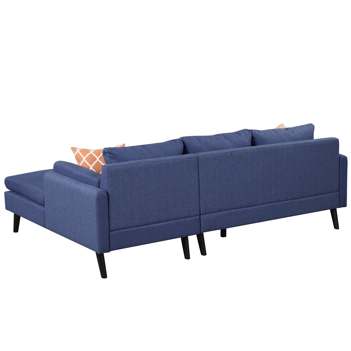 84.65&quot; Modern Upholstered L-Shape Sofa Couch with Chaise and 2 Pillows,3-Seater Couch with rubber wood legs for Living Room,Apartment,Small Space,Blue