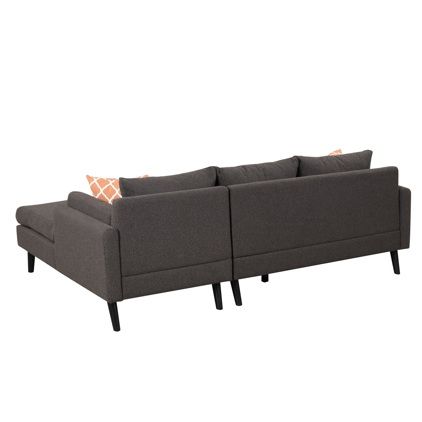 84.65&quot; Modern Upholstered L-Shape Sofa Couch with Chaise and 2 Pillows,3-Seater Couch with rubber wood legs for Living Room,Apartment,Small Space,Black Brown