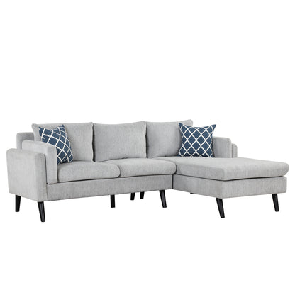 84.65&quot; Modern Upholstered L-Shape Sofa Couch with Chaise and 2 Pillows,3-Seater Couch with rubber wood legs for Living Room,Apartment,Small Space,Light Gray