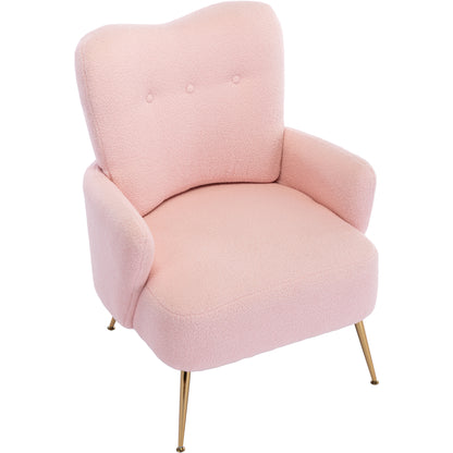 Cozy Teddy Fabric Arm Chair with Sloped High Back and Contemporary Metal Legs ,Pink